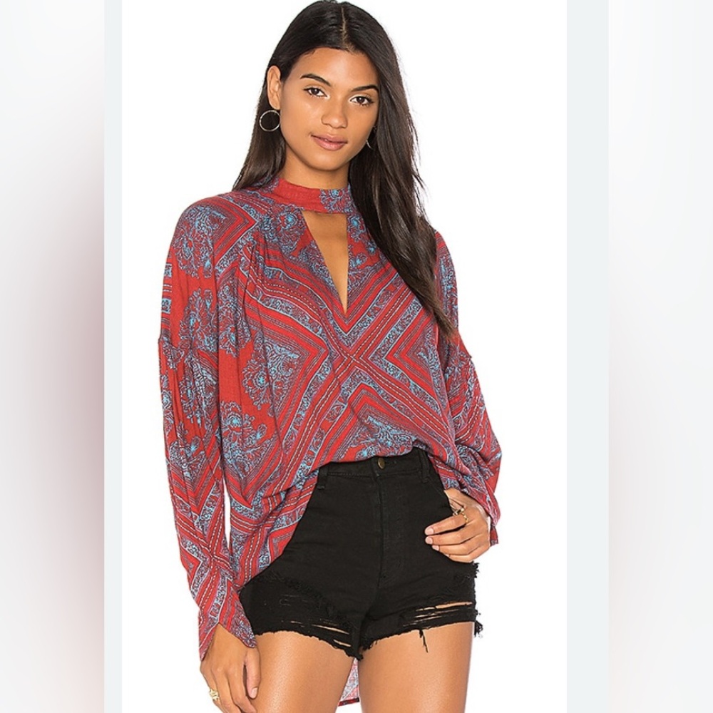 Free People Walking On A Dream Top Red Blue Paisley Women’s Size M Boho